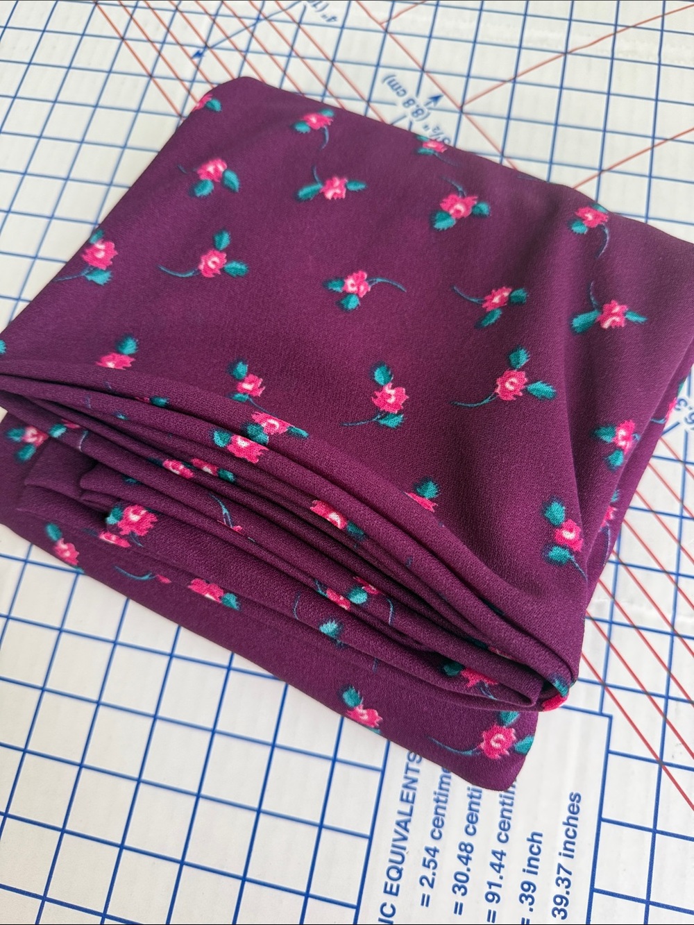 Vintage Kenbrooke Fabric 3.5 Yds Burgundy Rose Floral Stretch Drapey 52”